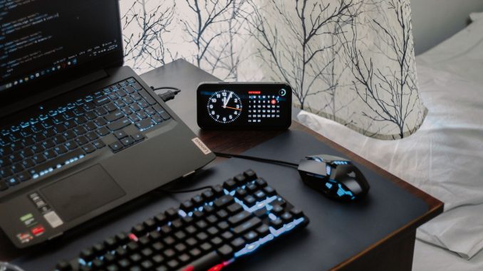 laptop and eelctronics on desk