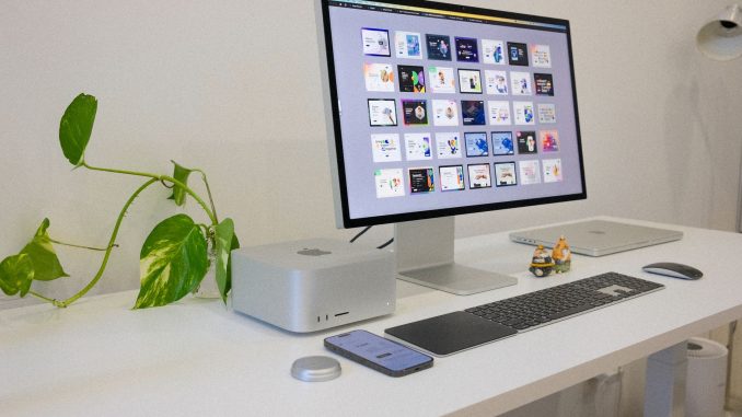 workstation with computers from apple