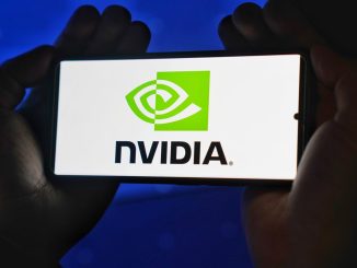 close up of nvidia logo displayed on smartphone