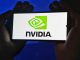 close up of nvidia logo displayed on smartphone