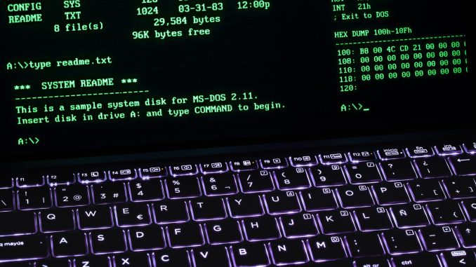 retro ms dos terminal with keyboard illumination