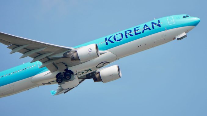 airborne commercial airplane against blue sky